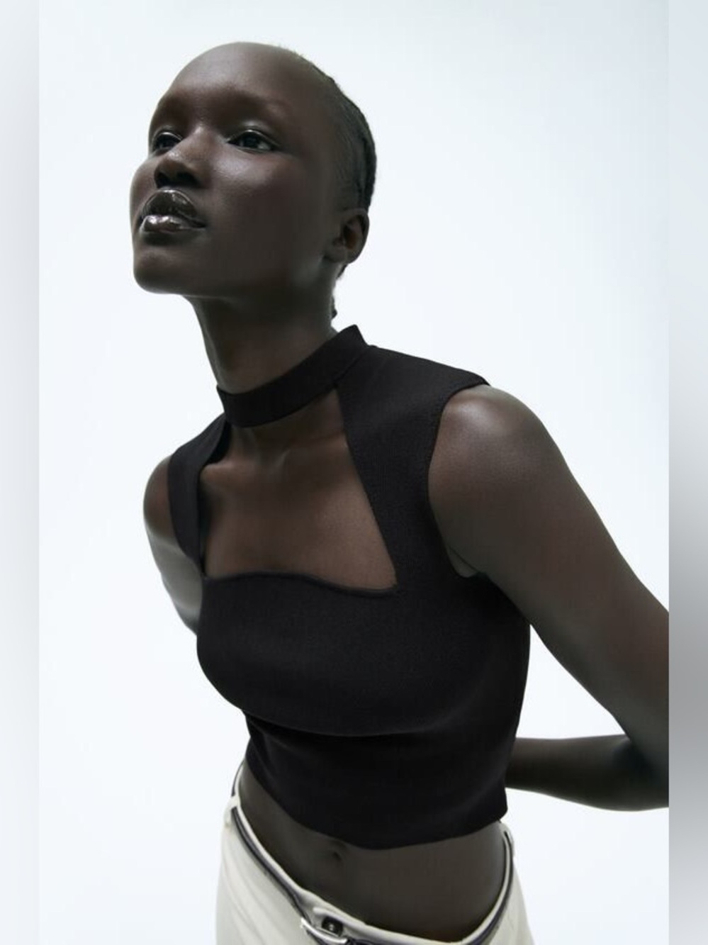 NWT Zara Black Knit Choker Crop Top Small